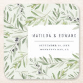 Moderne minimalistische olijftak bladervormige huw kartonnen onderzetters (Voorkant)