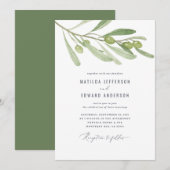 Moderne minimalistische olijftak salie bruiloft aankondiging (Voorkant / Achterkant)