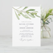 Moderne minimalistische olijftak salie trouw aankondiging (Staand voorkant)