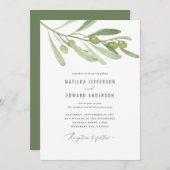 Moderne minimalistische olijftak salie trouw aankondiging (Voorkant / Achterkant)