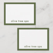 Moderne minimalistische olive groene spa naam notitiekaartje (Voorkant / Achterkant)