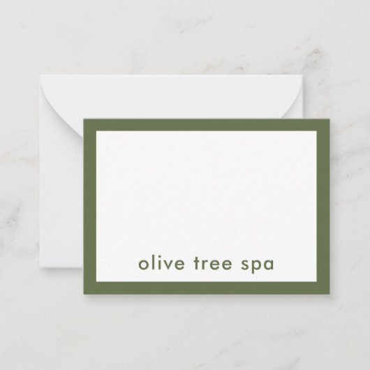 Moderne minimalistische olive groene spa naam notitiekaartje (Voorkant)