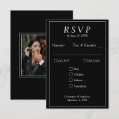 Moderne minimalistische One Photo Black krantensti RSVP Kaartje (Voorkant / Achterkant)