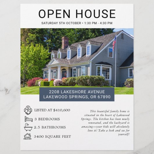 Moderne minimalistische onroerend goed open huis f flyer (Voorkant)