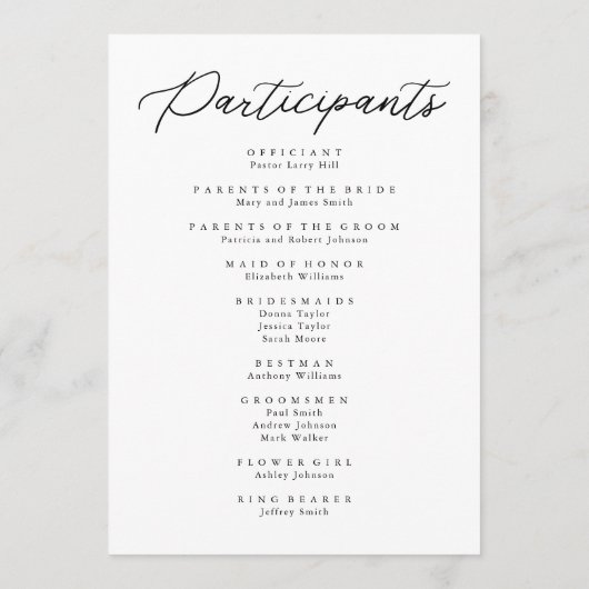 Moderne minimalistische ooglijdende eenvoudige bru programmakaart (Achterkant)