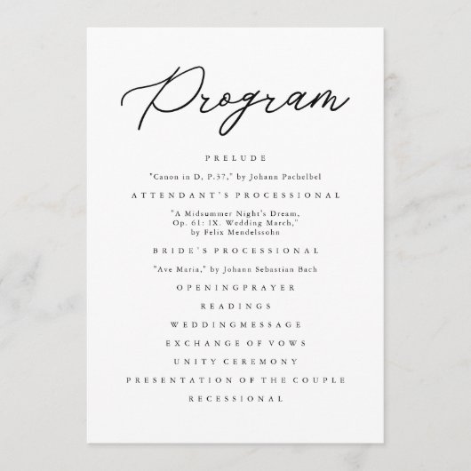 Moderne minimalistische ooglijdende eenvoudige bru programmakaart (Voorkant)