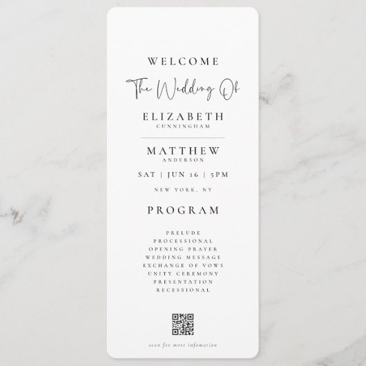 Moderne minimalistische ooglijdende eenvoudige bru programmakaart (Voorkant)