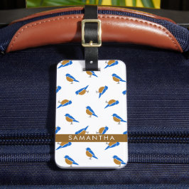 Moderne Minimalistische Oosterlijke Blauwe Vogel P Bagagelabel