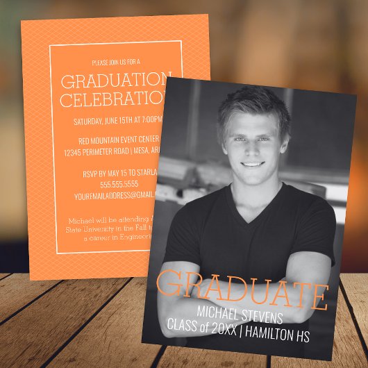 Moderne Minimalistische Oranje Art Deco Afstudeerf Aankondiging