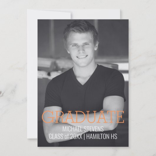 Moderne minimalistische Oranje Art Deco Afstuderen Aankondiging (Voorkant)