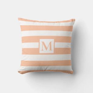 Moderne minimalistische oranje witte strips monogr buitenkussen