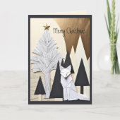 Moderne Minimalistische Origami Kerst Fox Forest Kaart (Voorkant)