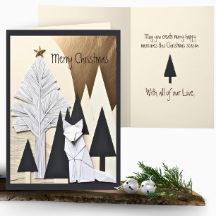 Moderne Minimalistische Origami Kerst Fox Forest Kaart