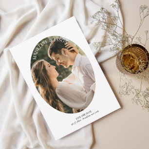 Moderne minimalistische ovale ronde rand foto brui save the date