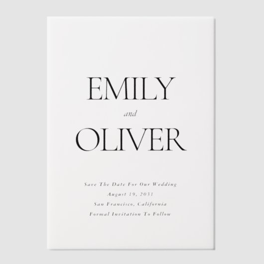 Moderne minimalistische paar namen foto bruiloft vellum uitnodigingen (Voorkant)