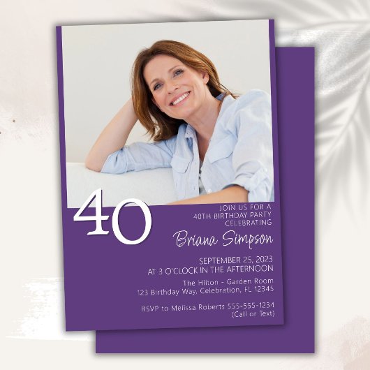 Moderne minimalistische Paarse 40e verjaardag Kaart