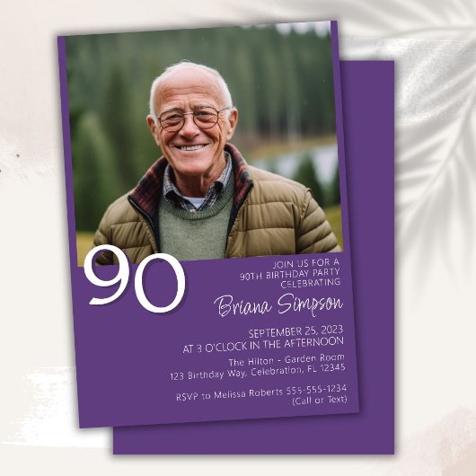 Moderne minimalistische Paarse 90e verjaardag Kaart