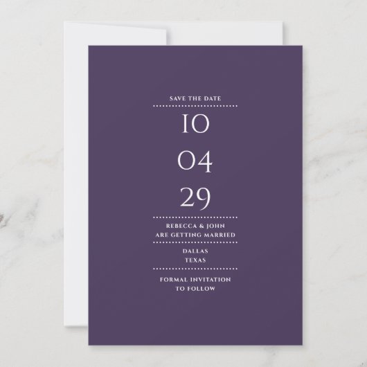 Moderne Minimalistische Paarse Bruiloft Save The Date (Voorkant)