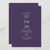 Moderne Minimalistische Paarse Bruiloft Save The Date (Voorkant / Achterkant)