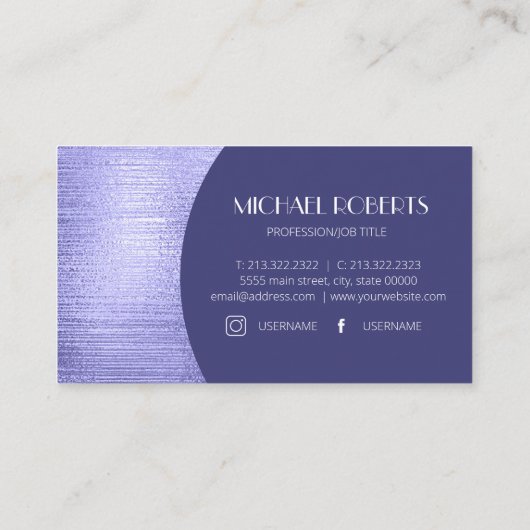 Moderne minimalistische Paarse Folie metaaltypogra Visitekaartje (Achterkant)