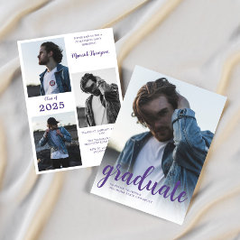 Moderne minimalistische Paarse foto afstudeerfeest Kaart