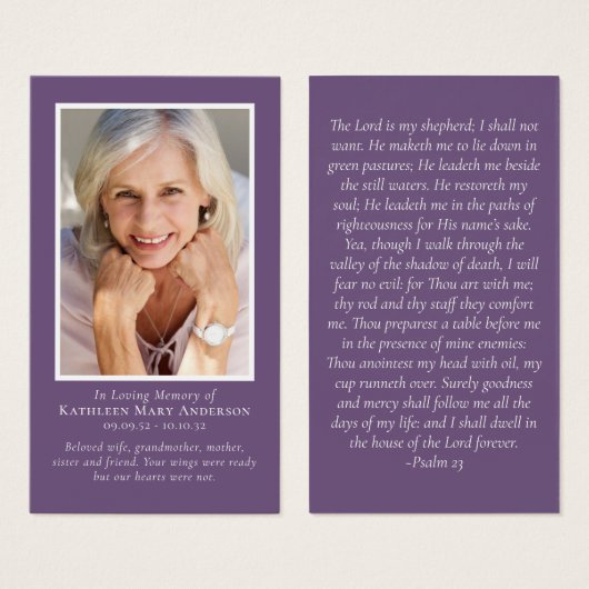 Moderne minimalistische Paarse gedenkgebed Kaart (Voorkant /achterkant)