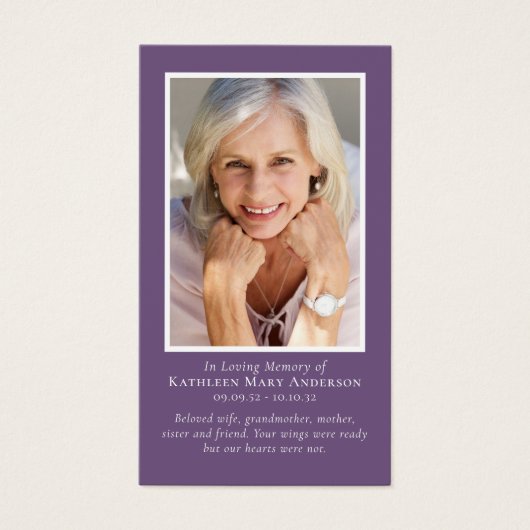 Moderne minimalistische Paarse gedenkgebed Kaart (Voorkant)