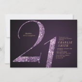 Moderne, minimalistische paarse glitter 21ste verj kaart (Voorkant)