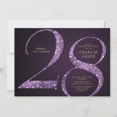 Moderne minimalistische paarse glitter 28e verjaar kaart (Voorkant)