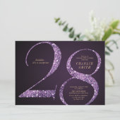 Moderne minimalistische paarse glitter 28e verjaar kaart (Staand voorkant)