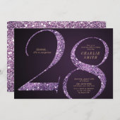 Moderne minimalistische paarse glitter 28e verjaar kaart (Voorkant / Achterkant)