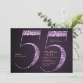Moderne minimalistische paarse glitter 55e verjaar kaart (Staand voorkant)