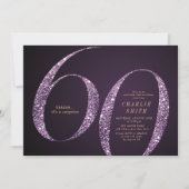 Moderne minimalistische paarse glitter 60e verjaar kaart (Voorkant)