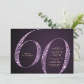 Moderne minimalistische paarse glitter 60e verjaar kaart (Staand voorkant)