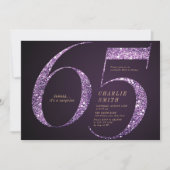 Moderne, minimalistische paarse glitter 65ste verj kaart (Voorkant)