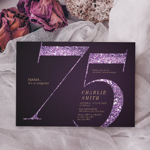 Moderne, minimalistische paarse glitter 75ste verj kaart