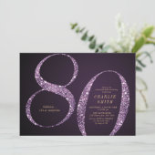 Moderne minimalistische paarse glitter 80e verjaar kaart (Staand voorkant)