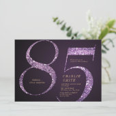 Moderne minimalistische paarse glitter 85e verjaar kaart (Staand voorkant)