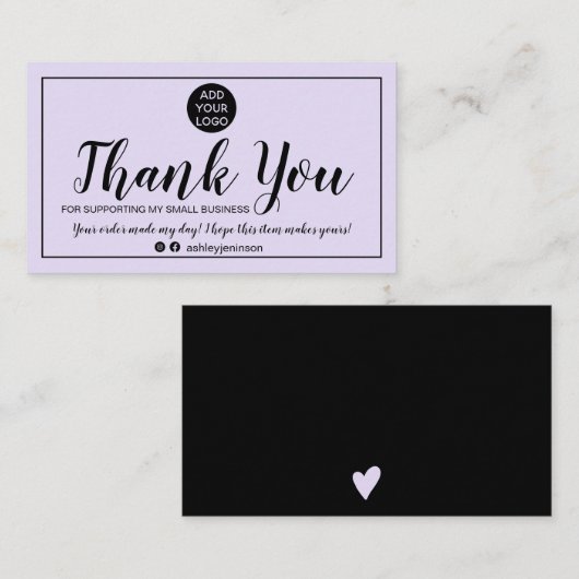 Moderne minimalistische paarse orde bedankt visitekaartje (Voorkant / Achterkant)