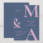 Moderne minimalistische Paarse roze bruiloft Kaart (Voorkant / Achterkant)