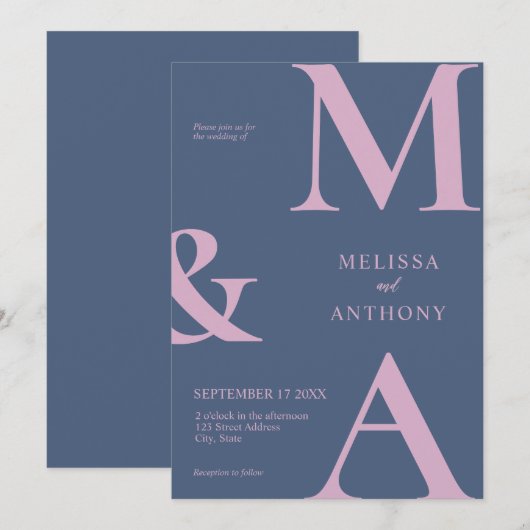 Moderne minimalistische Paarse roze bruiloft Kaart (Voorkant / Achterkant)