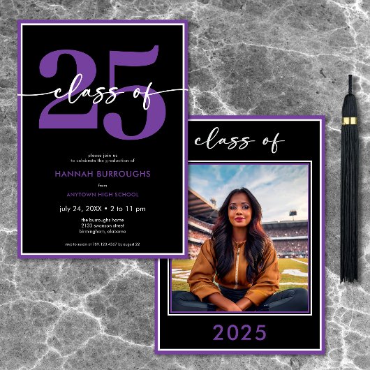 Moderne Minimalistische Paarse Script Afstudeerfee Kaart