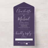 Moderne Minimalistische Paarse Script Trouw Alles  All In One Uitnodiging (Binnen)