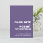 Moderne Minimalistische Paarse Trouwreceptie Kaart (Staand voorkant)
