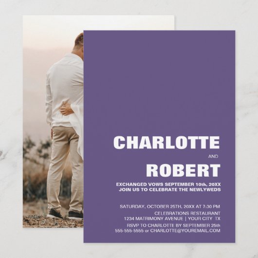 Moderne Minimalistische Paarse Trouwreceptie Kaart (Voorkant / Achterkant)
