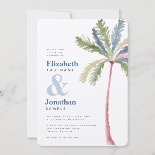 Moderne minimalistische palmboom bestemming kaart (Voorkant)