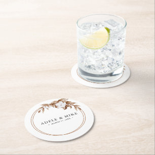 Moderne minimalistische pampas gras boeket bruilof ronde kartonnen onderzetter