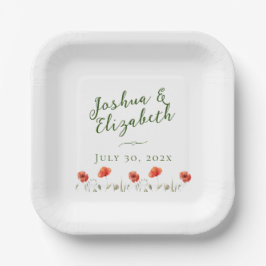 Moderne minimalistische papaver bruiloft papieren bordje