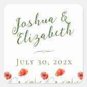 Moderne minimalistische papaver bruiloft vierkante sticker (Voorkant)