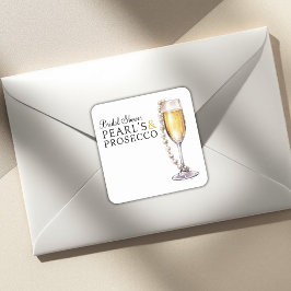 Moderne minimalistische parels en prosecco vrijgez vierkante sticker